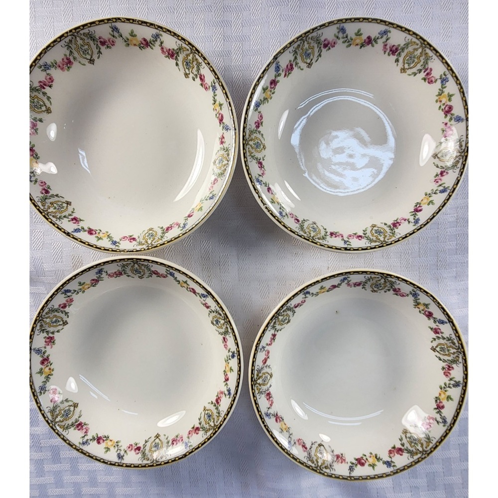 Rare Homer Laughlin Kwaker Floral & Black Ramekin /Finger Bowls (4) K4315M L7N5